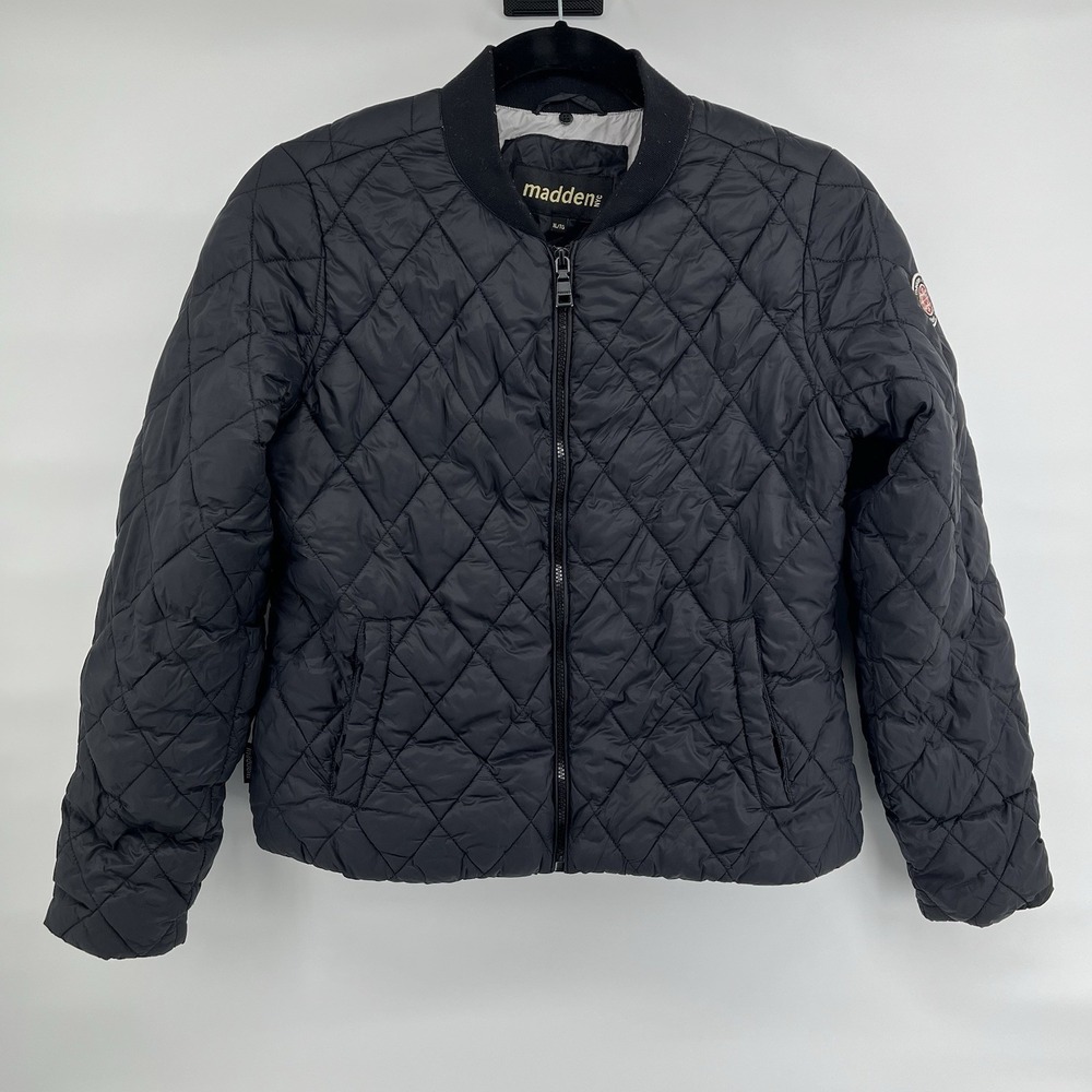 Madden NYC Women's XL Lightweight Packable Puffer Jacket Bomber Quilted Black